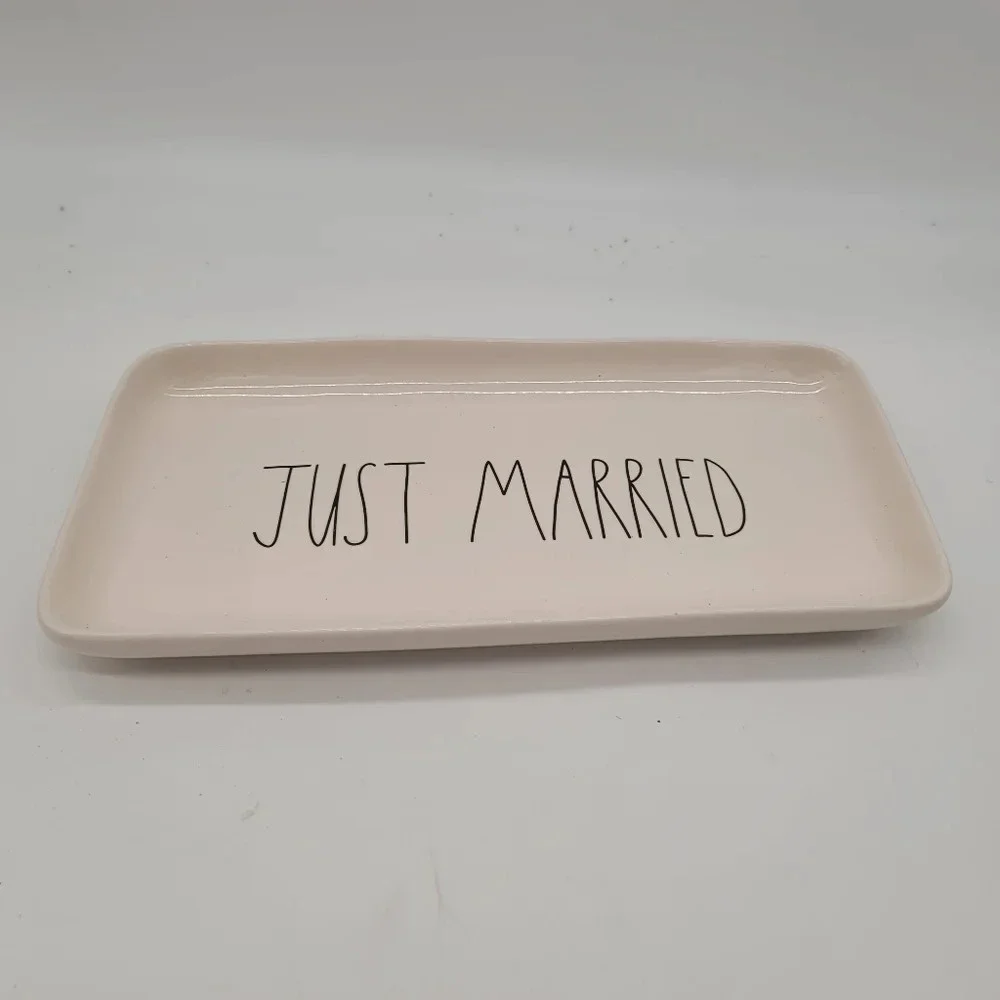 NWOT Rae Dunn JUST MARRIED Platter Rectangular Plate Off White / Black